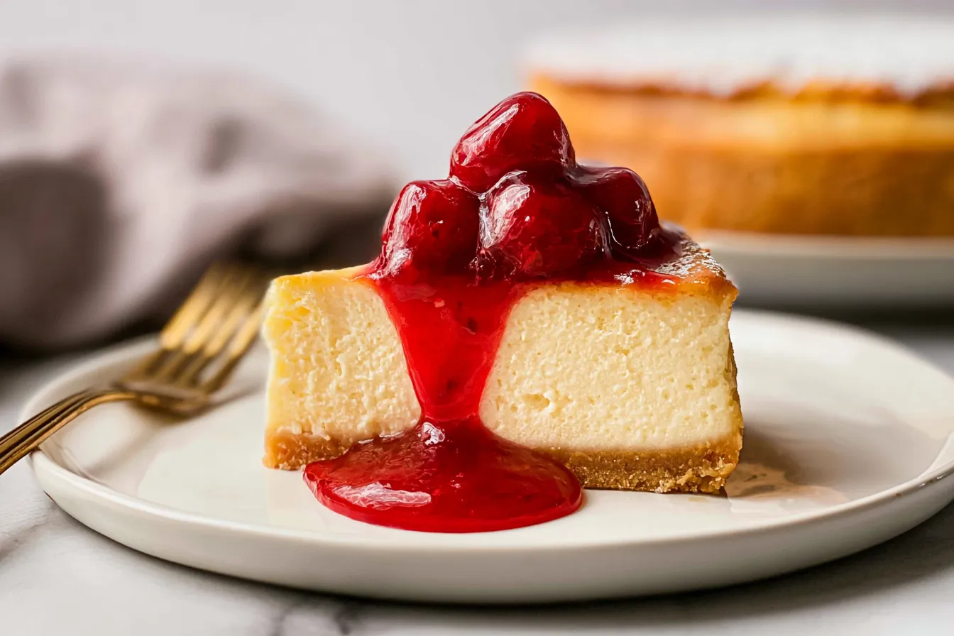 Homemade Air Fryer Cheesecake Slices on a Plate