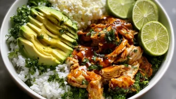 Honey Lime Chicken & Avocado Rice Bowl - Deliciously Healthy