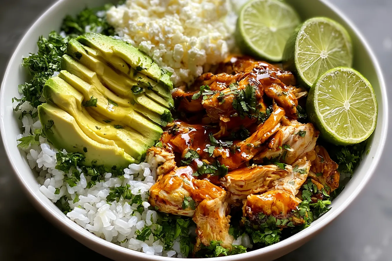 Honey Lime Chicken & Avocado Rice Bowl - Deliciously Healthy