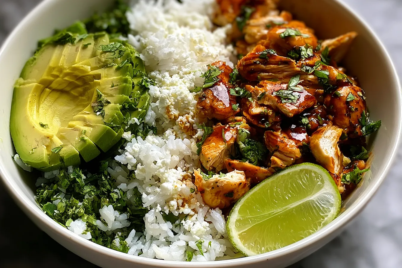 Honey Lime Chicken & Avocado Rice Bowl – High Protein Healthy Dinner Idea 