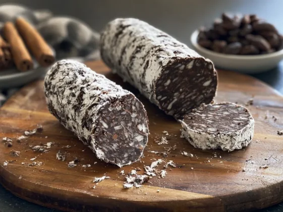 Irresistible Italian Chocolate Salami on a Platter