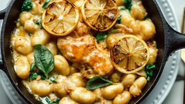 Delicious Lemon Chicken Gnocchi Served in a Bowl