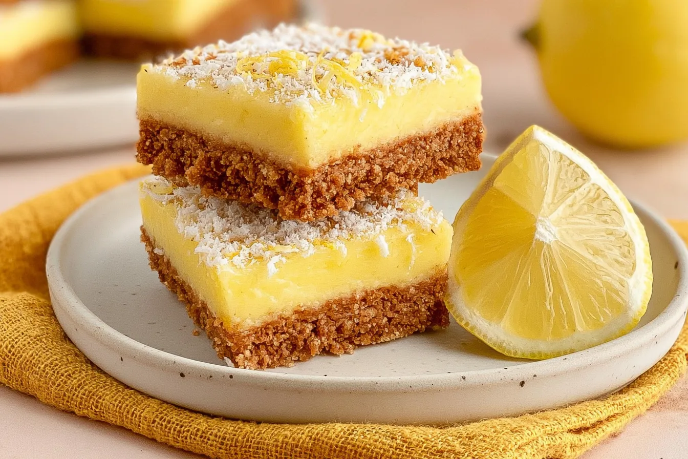 Zesty Lemon Icebox Bars on a White Plate