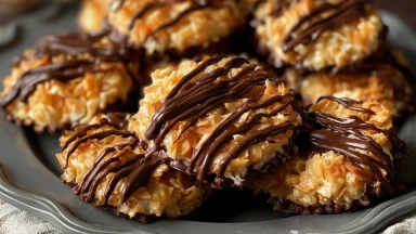 No-Bake Samoa Cookies on a White Plate