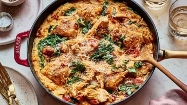 One-Pan “Marry Me” Chicken Orzo Ready to Serve