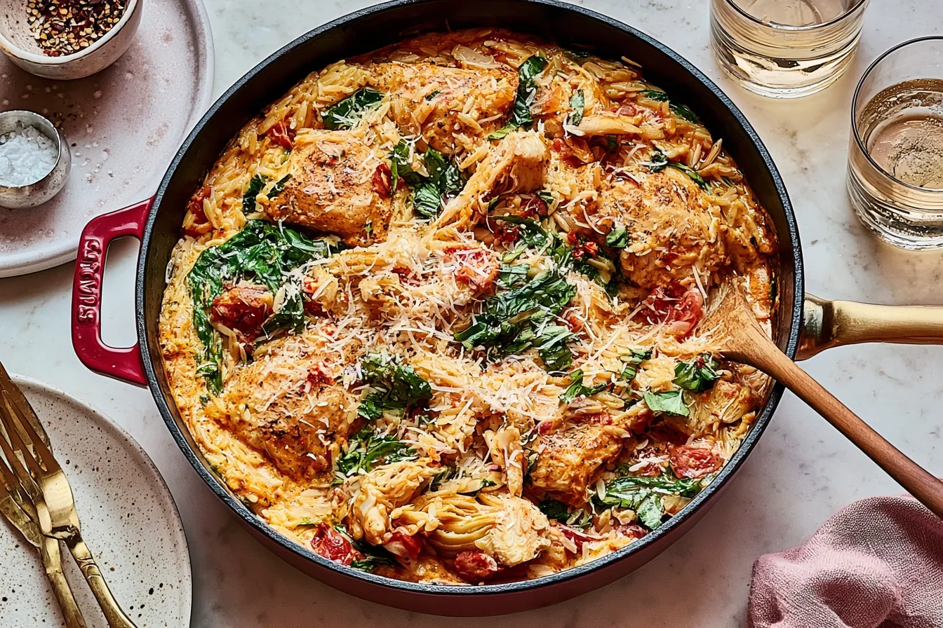 One-Pan “Marry Me” Chicken Orzo Ready to Serve