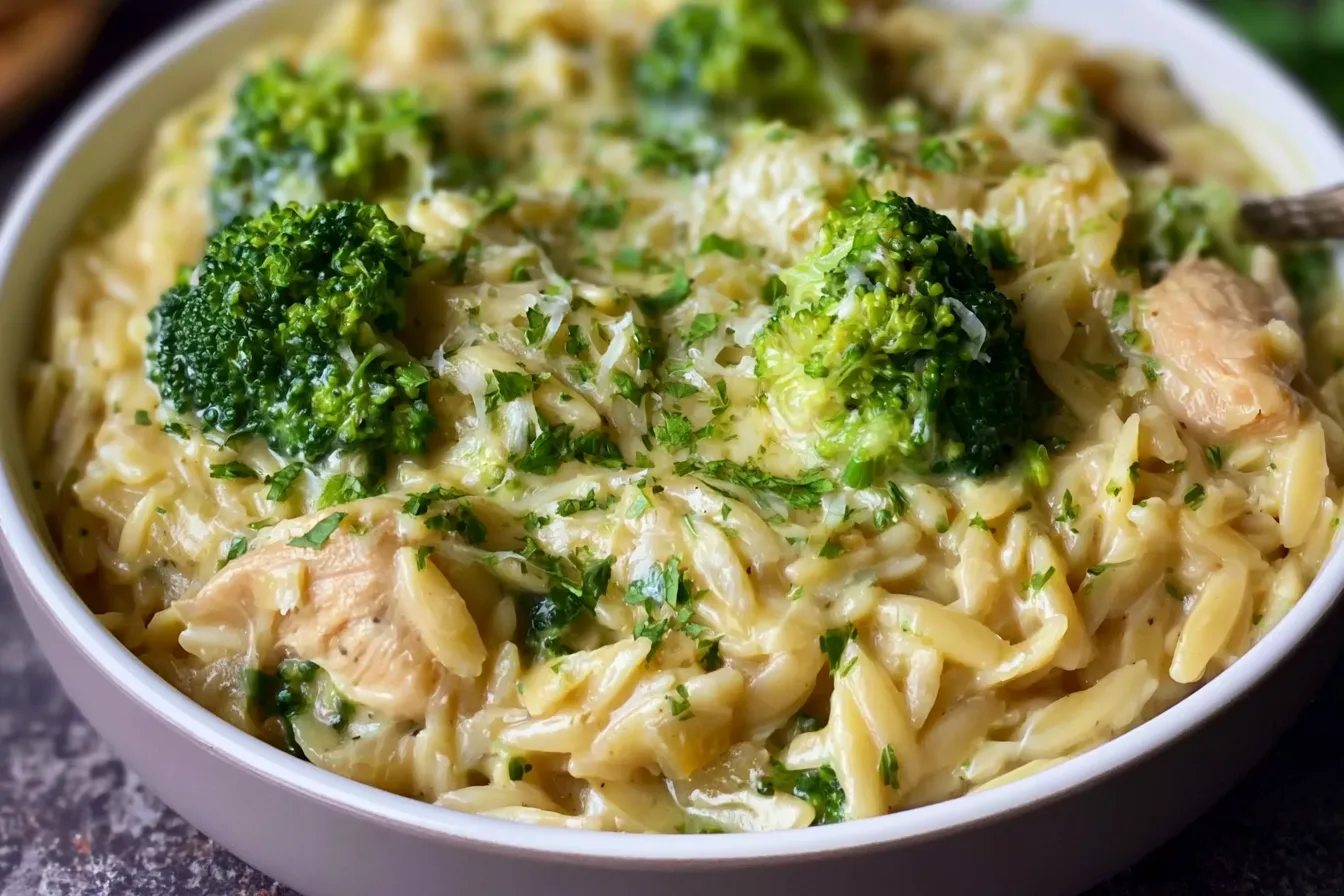 One Pot Broccoli Cheese Orzo 