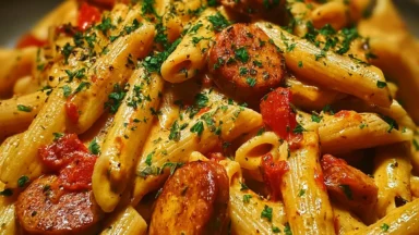 One-Pot Creamy Spicy Cajun Sausage Pasta in a Bowl