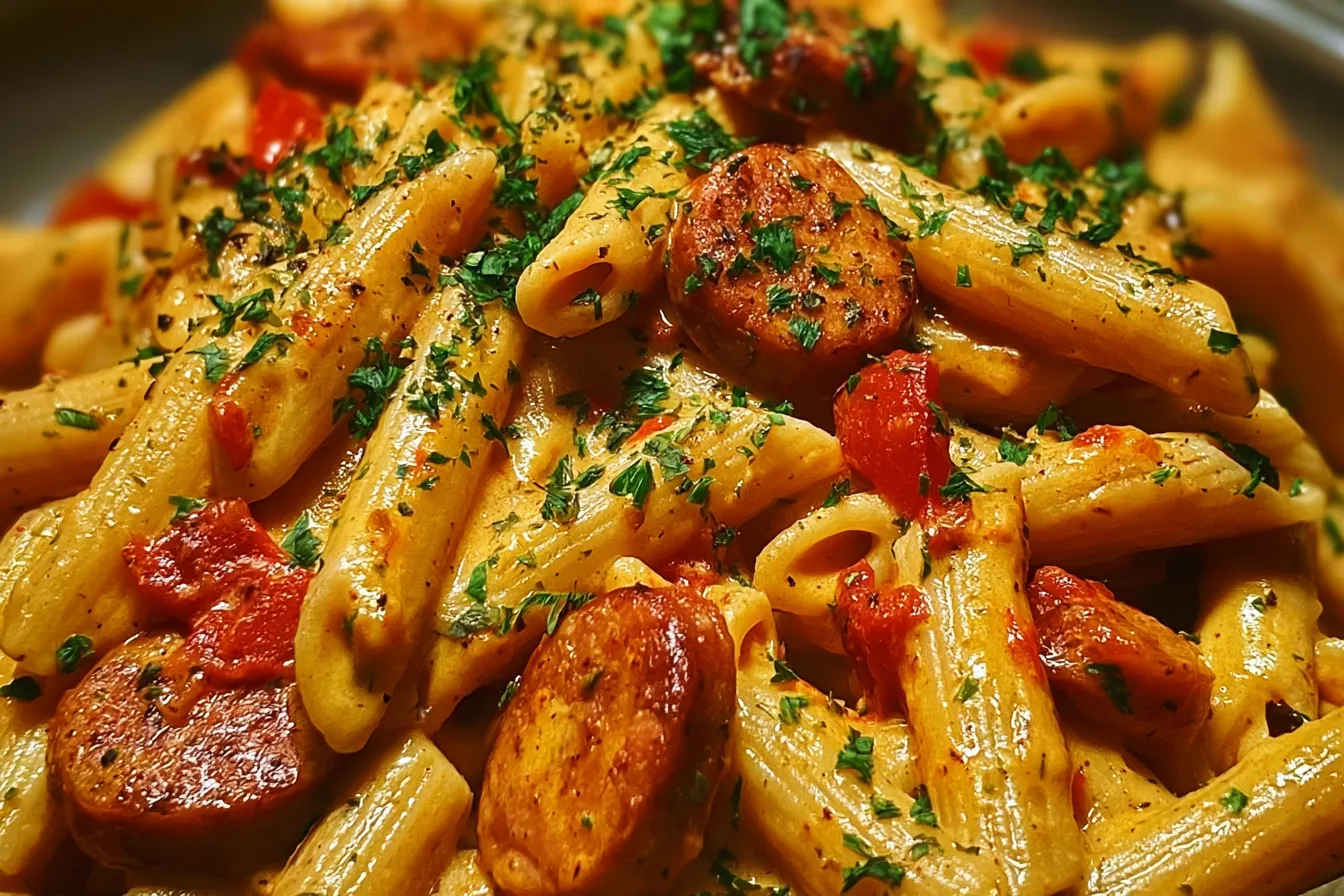 One-Pot Creamy Spicy Cajun Sausage Pasta in a Bowl