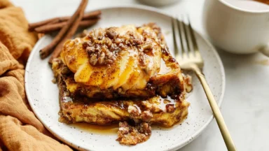 Overnight Pumpkin and Apple French Toast Ready to Serve