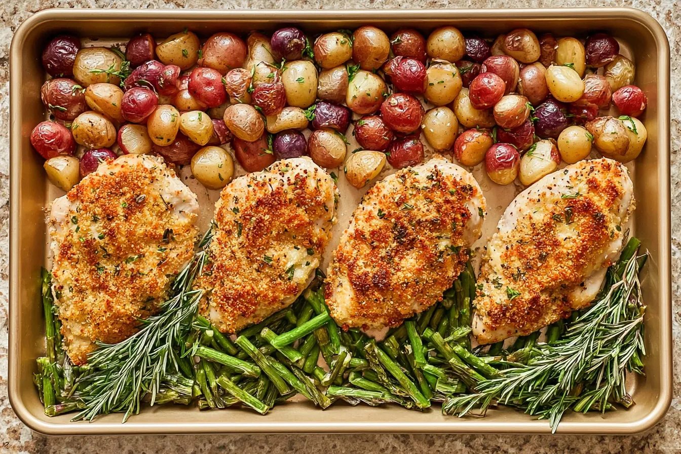 Delicious Parmesan Crusted Chicken Sheet Pan Dinner