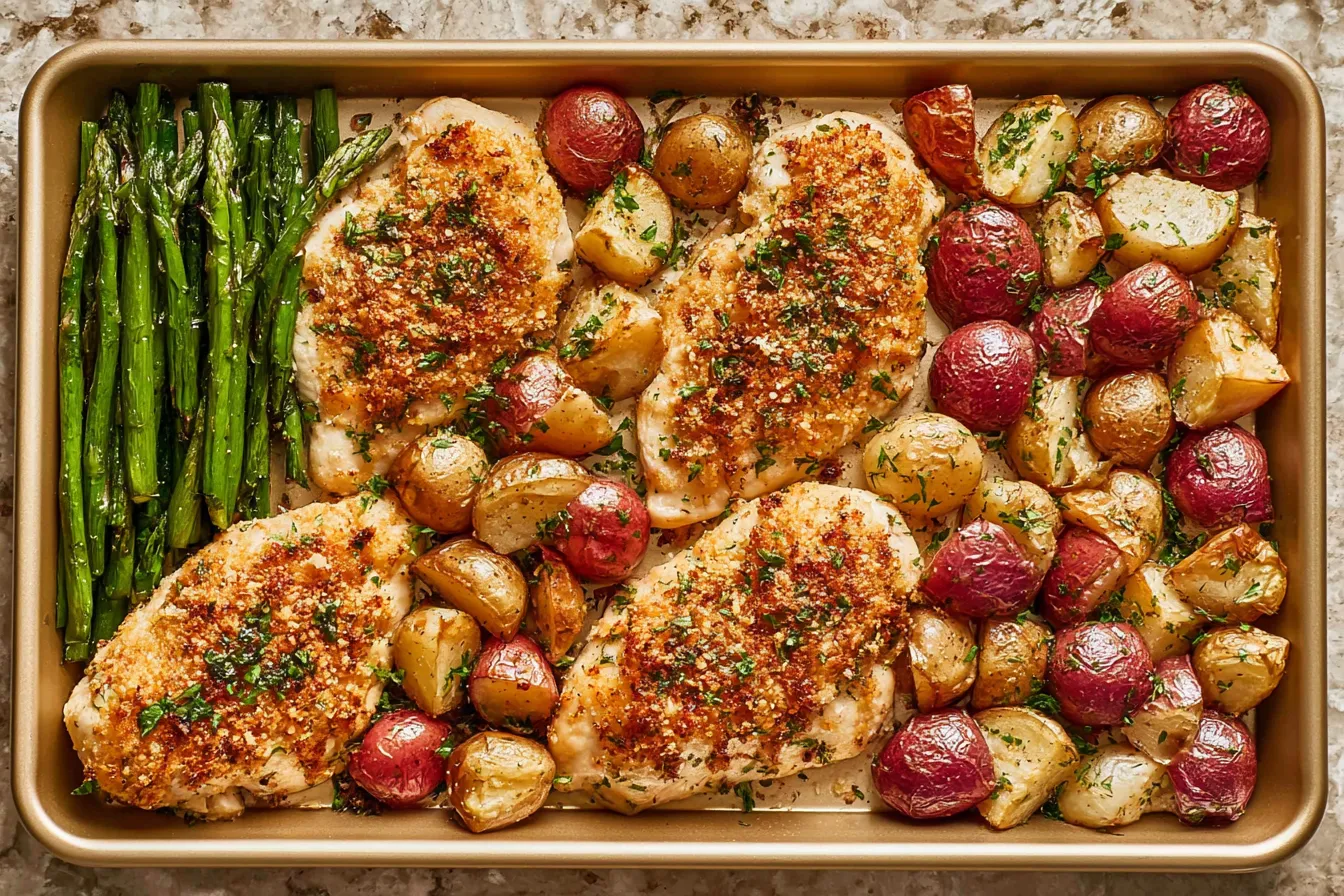 Parmesan Crusted Chicken Sheet Pan Dinner 