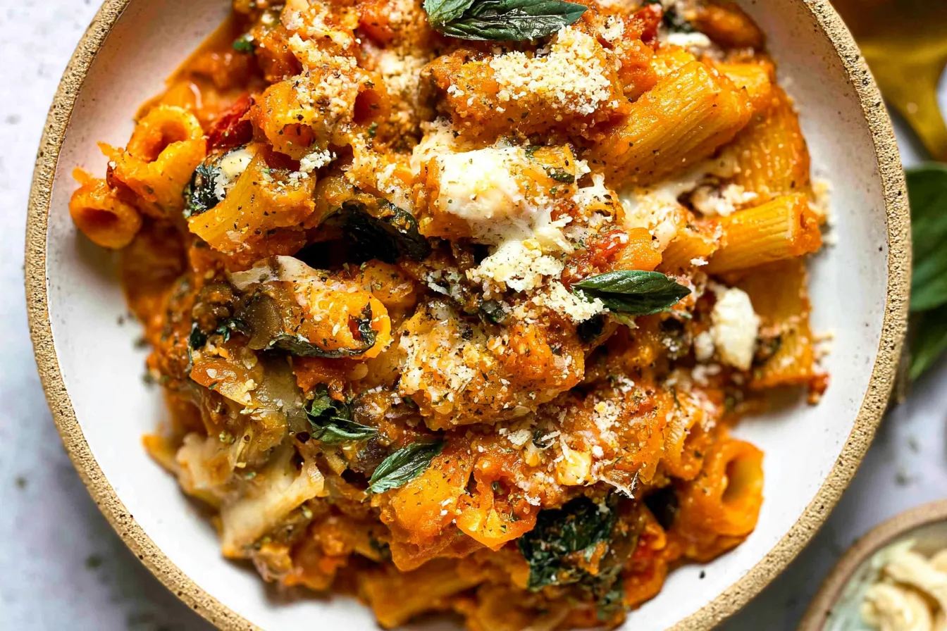 Pasta Bake with Pumpkin Tomato Sauce: A Cozy Dinner Delight 3 Pasta Bake with Pumpkin Tomato Sauce Fresh From the Oven