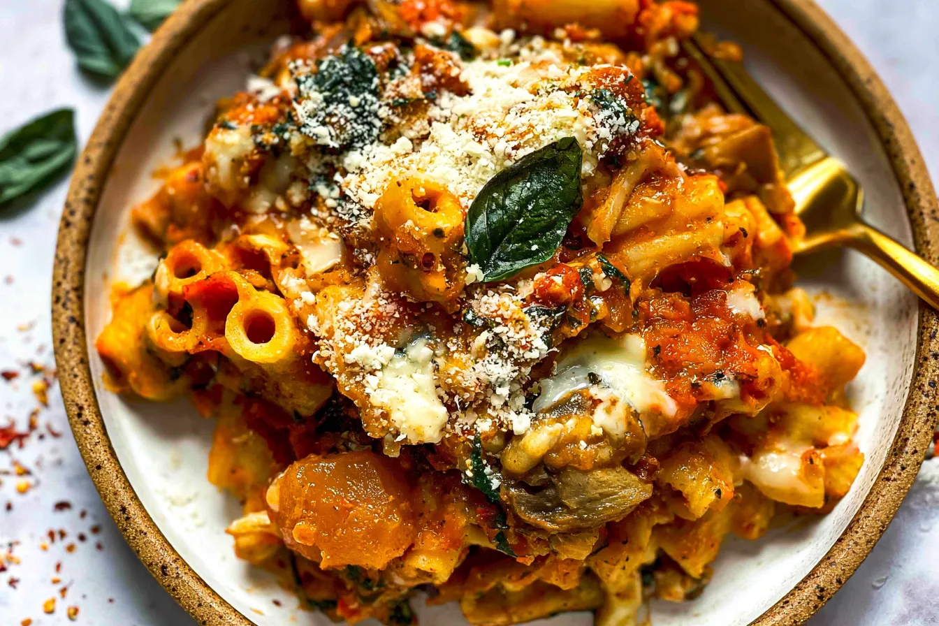 Pasta Bake with Pumpkin Tomato Sauce 