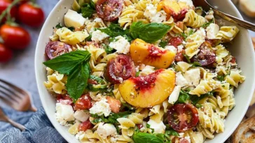Peach Caprese Pasta Salad - A Colorful Summer Dish