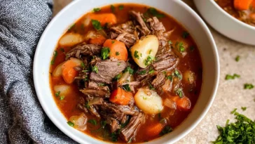 Delicious Pot Roast Soup in a Bowl