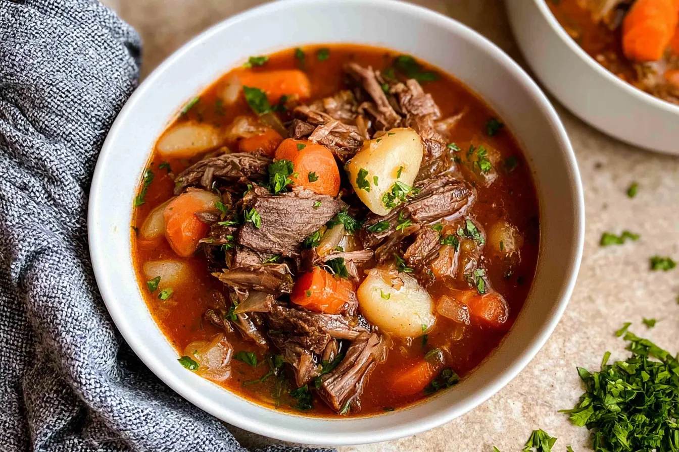 Delicious Pot Roast Soup in a Bowl