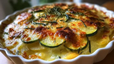 Delicious Potato-Zucchini Gratin on a Serving Dish