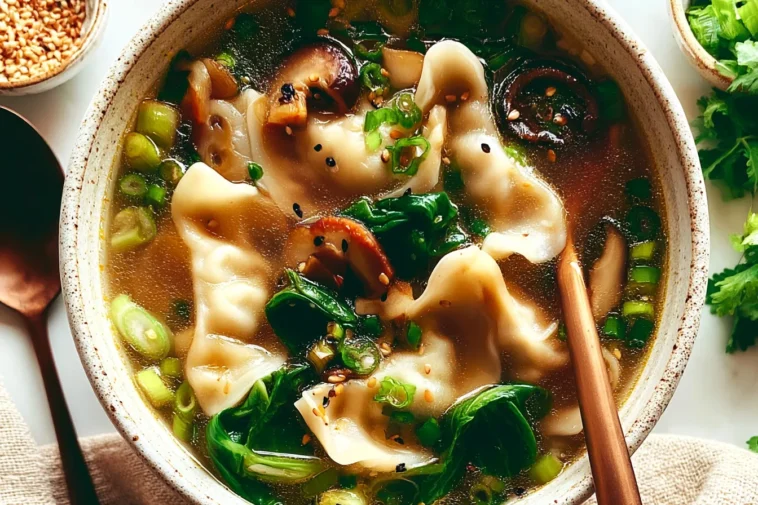 Delicious Potsticker Soup in a Bowl