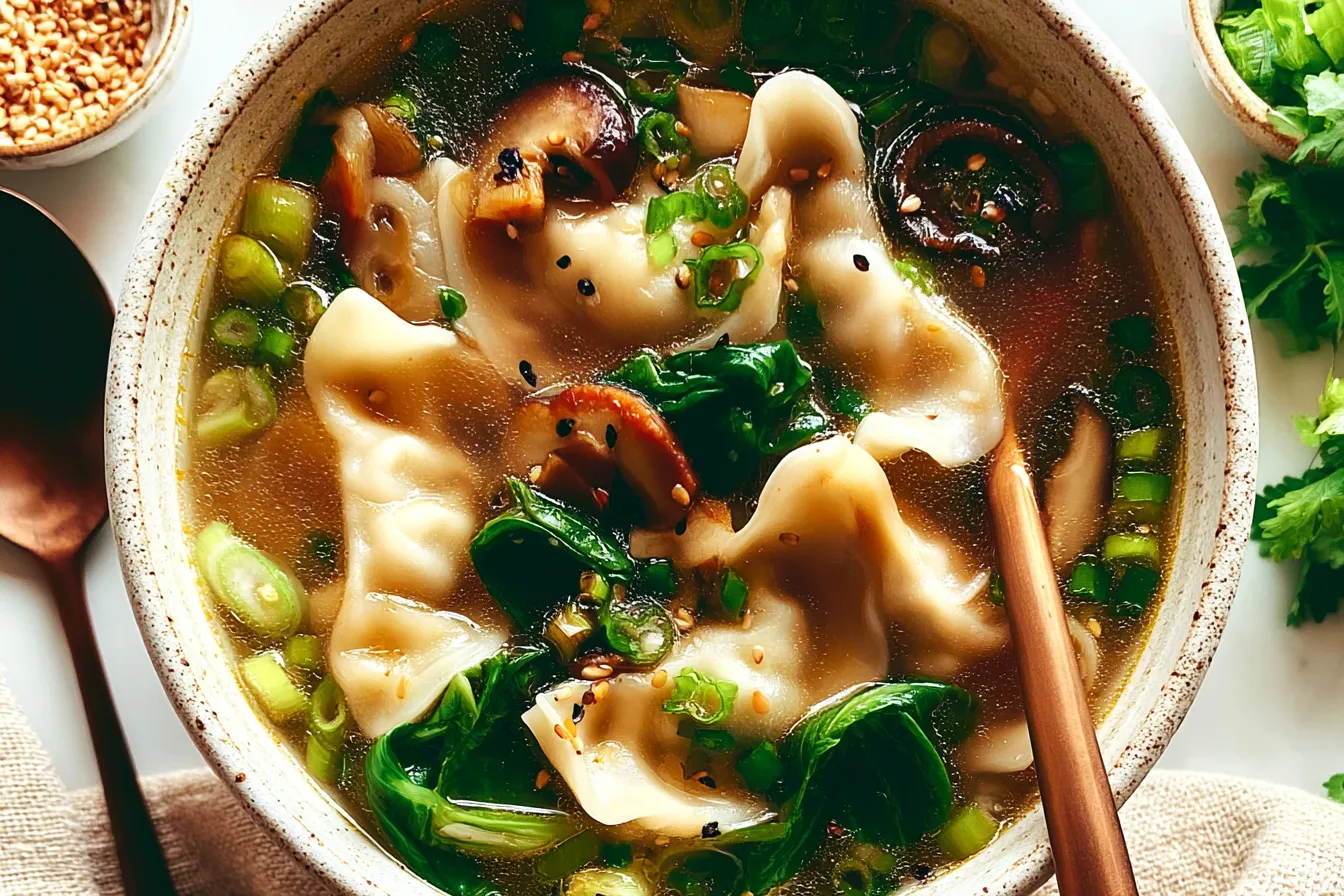 Delicious Potsticker Soup in a Bowl