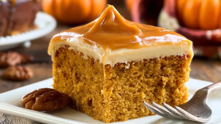 Delicious Pumpkin Cake with Caramel Cream Cheese Frosting