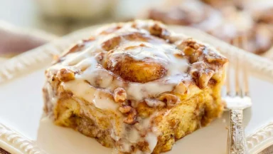Pumpkin Cinnamon Roll Bake Fresh Out of the Oven