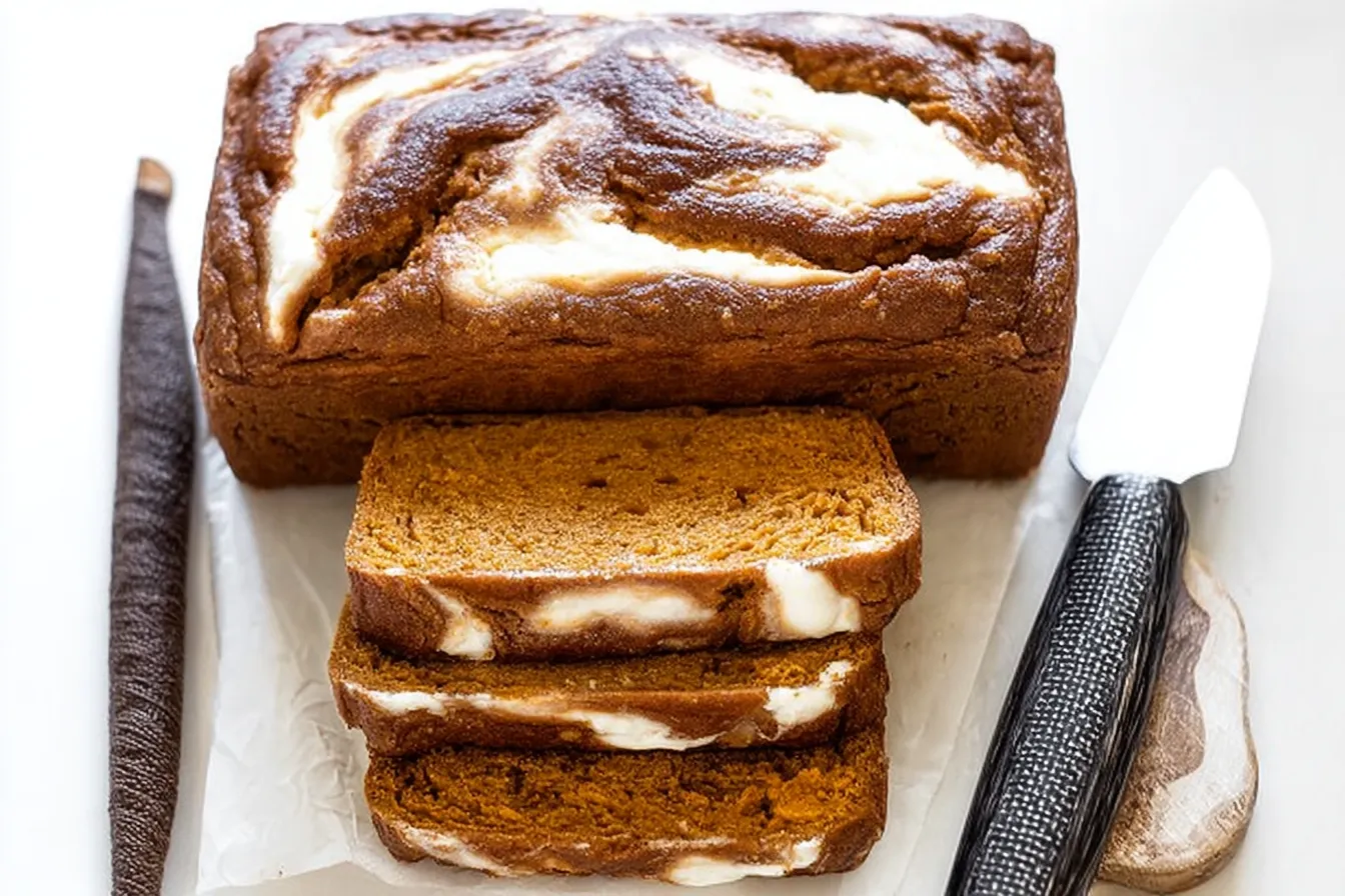 Sliced Pumpkin Cream Cheese Bread with Coffee