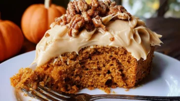 Pumpkin Pecan Cake with Cinnamon Icing Slice