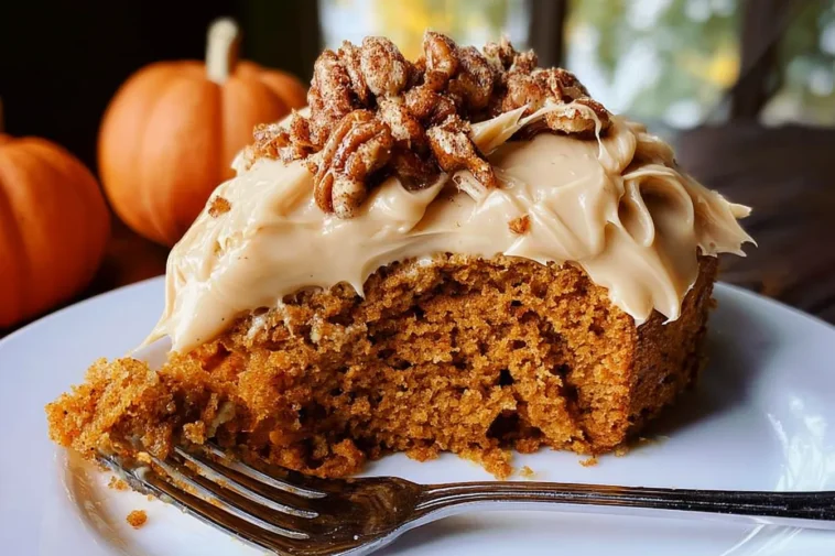 Pumpkin Pecan Cake with Cinnamon Icing Slice