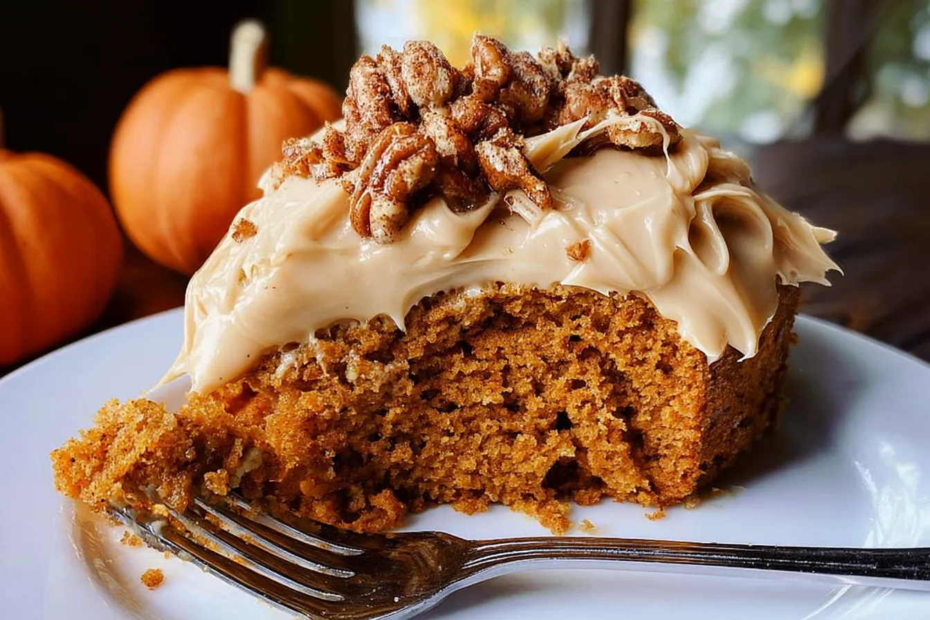 Pumpkin Pecan Cake With Cinnamon Icing: Pure Bliss! 3 Pumpkin Pecan Cake with Cinnamon Icing Slice