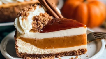 Pumpkin Pie Cheesecake Slice on a Plate