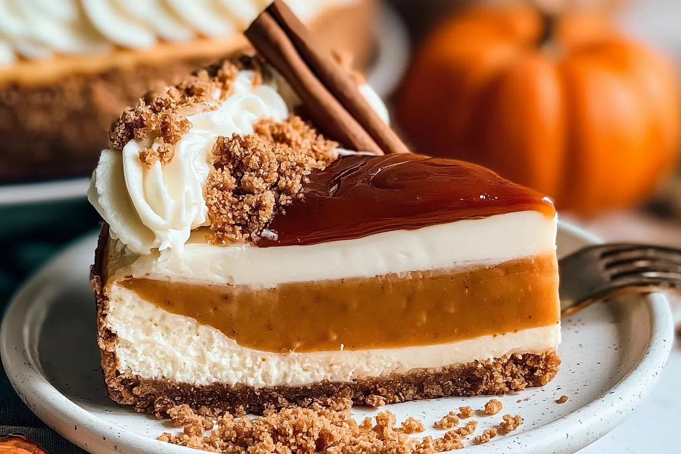 Pumpkin Pie Cheesecake: A Decadent Fall Delight 3 Pumpkin Pie Cheesecake Slice on a Plate