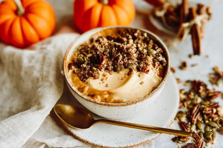 Pumpkin Pie Yogurt Bowl with Whipped Cream and Cinnamon