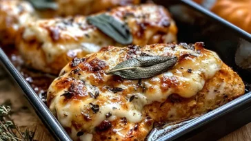 Pumpkin Sage Chicken Bake Plated with Fresh Herbs