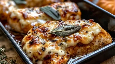 Pumpkin Sage Chicken Bake Plated with Fresh Herbs