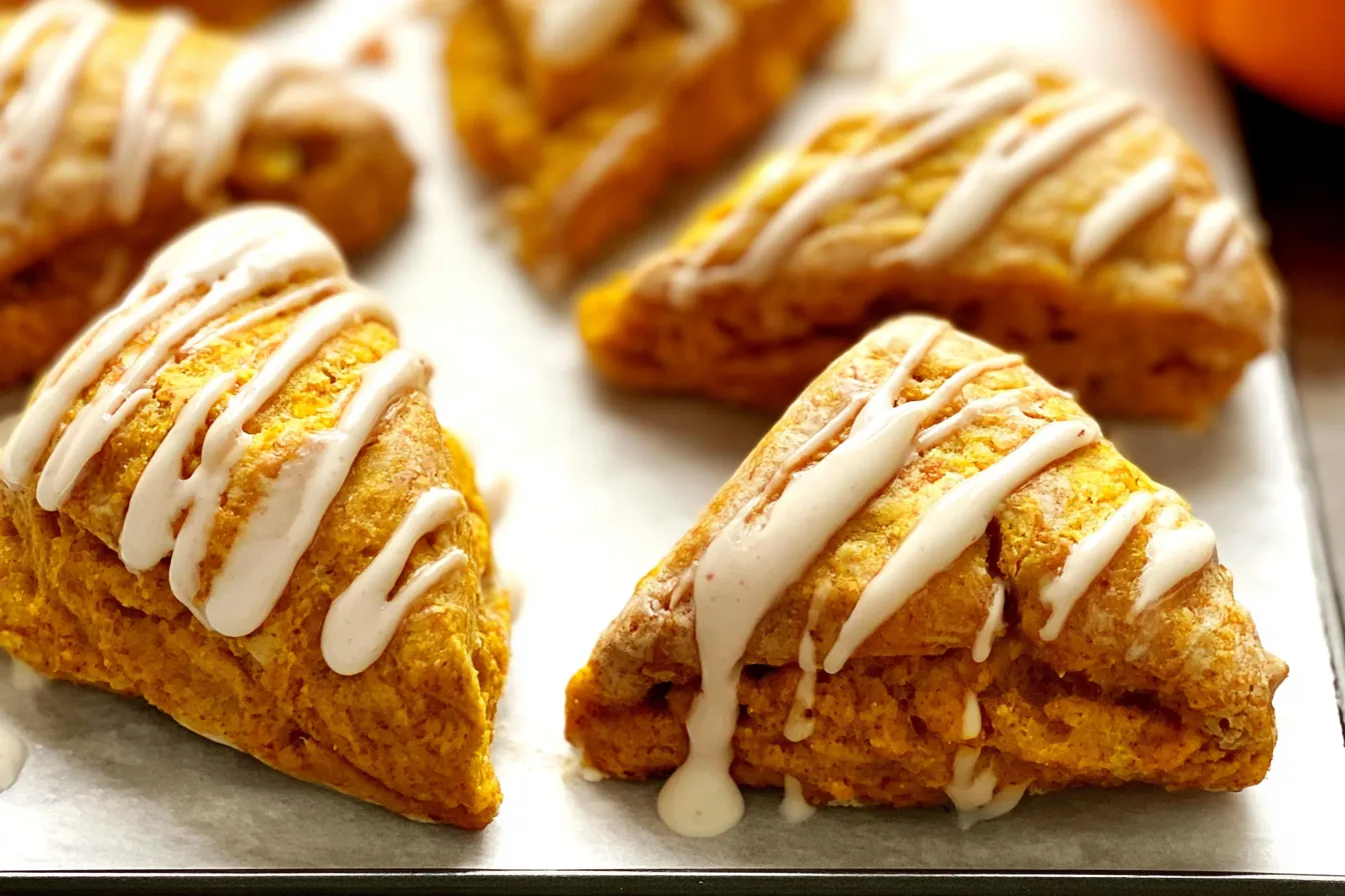 Pumpkin Scones: Delightful Fall Treats You Can't Miss 3 Pumpkin Scones Freshly Baked with Spices and Cream