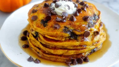 Pumpkin Spice Pancakes with Chocolate Chips – Fluffy & Delicious