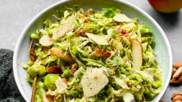 Delicious Shaved Brussels and Pear Salad with Manchego