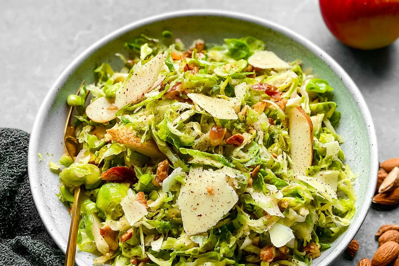 Delicious Shaved Brussels and Pear Salad with Manchego