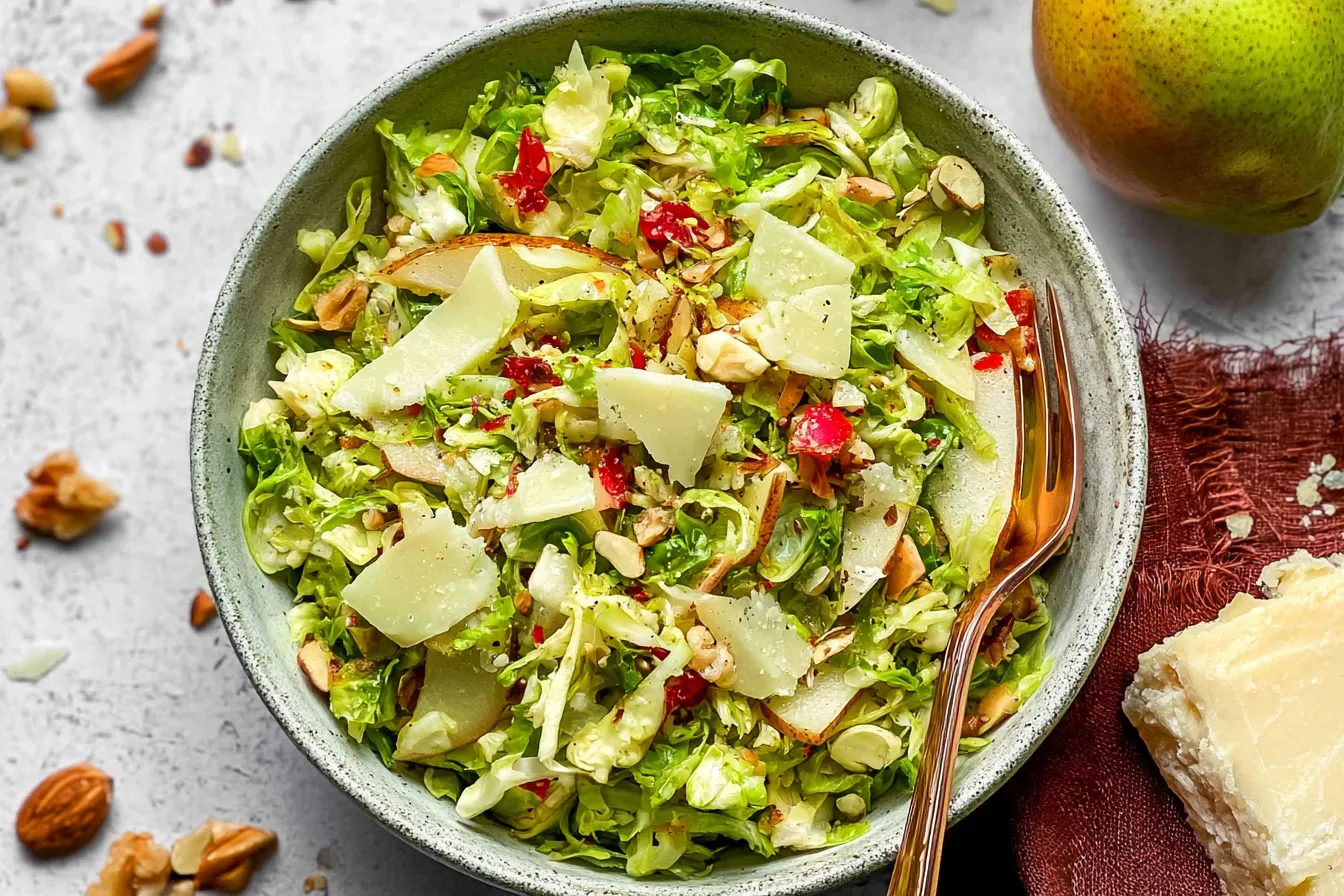 Shaved Brussels and Pear Salad with Manchego 