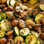 Skillet Zucchini and Mushrooms Served Warm
