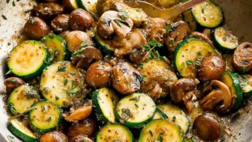Skillet Zucchini and Mushrooms Served Warm