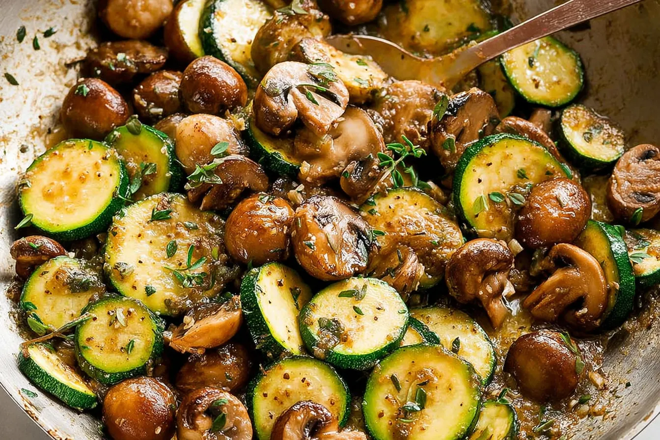 Skillet Zucchini and Mushrooms Served Warm