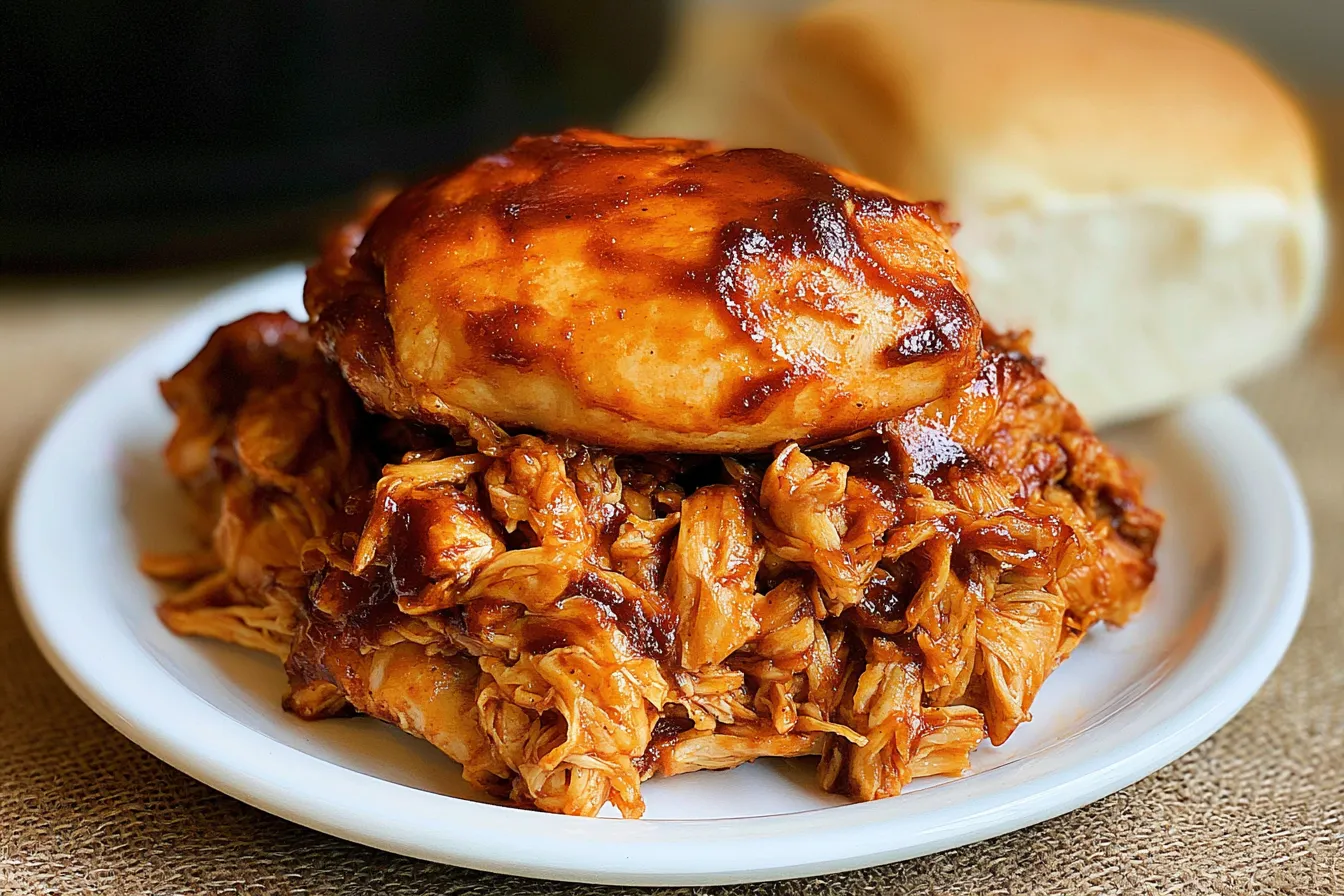 The Best Crockpot BBQ Chicken (Easy Pulled Chicken) Recipe 4 The Best Crockpot BBQ Chicken (Easy Pulled Chicken)
