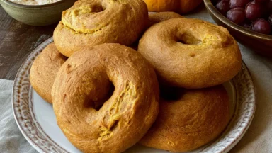 Pumpkin Sourdough Bagels with Pumpkin Spice Cream Cheese