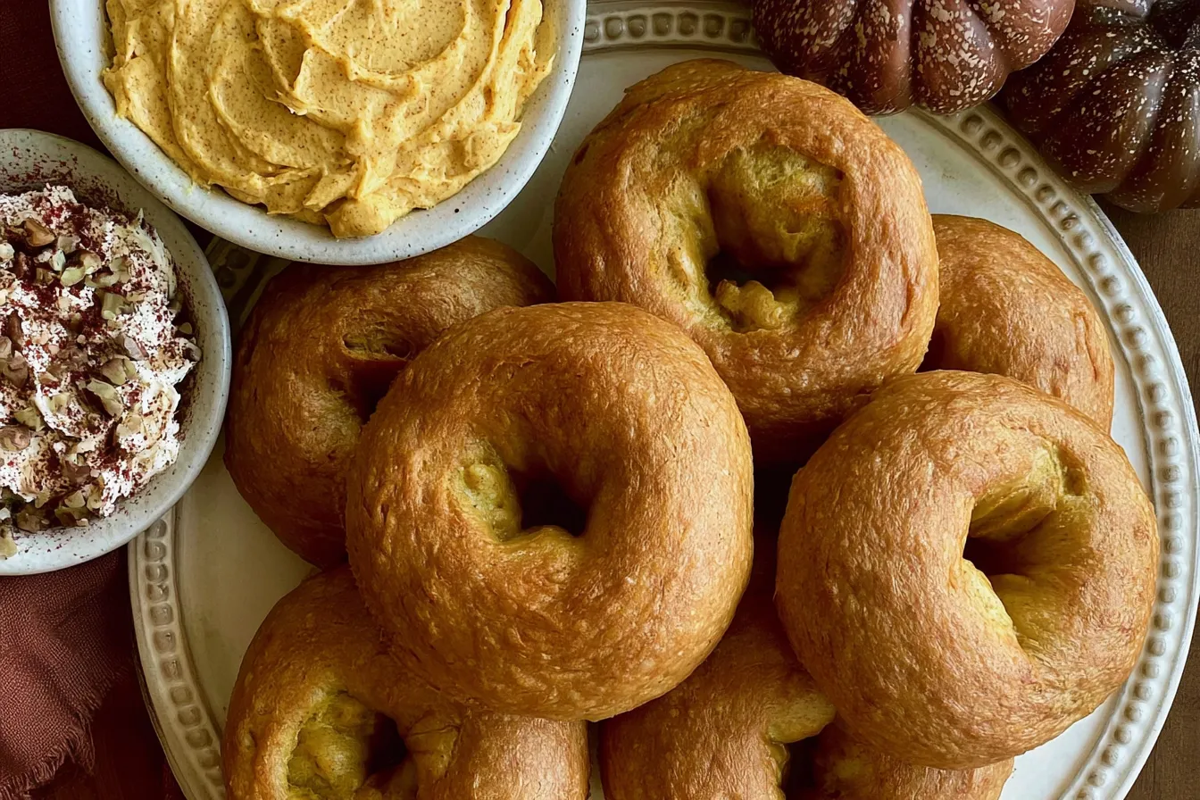 The Best Pumpkin Sourdough Bagels with Pumpkin Spice Cream Cheese 
