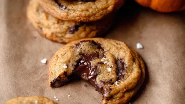 Thick & Chewy Pumpkin Chocolate Chip Cookies on a Plate