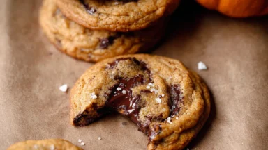 Thick & Chewy Pumpkin Chocolate Chip Cookies on a Plate
