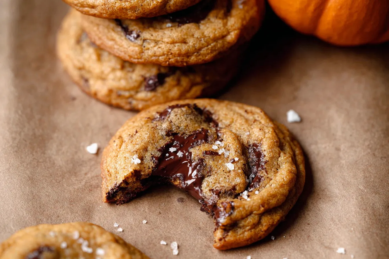 Thick & Chewy Pumpkin Chocolate Chip Cookies on a Plate
