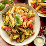 Colorful Tomato Zucchini Pasta on a Plate